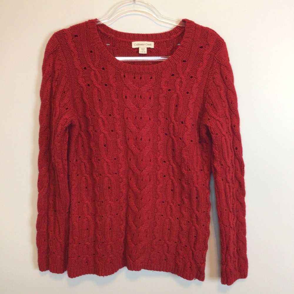 Coldwater Creek, Sz L, Red Cable knit sweater.